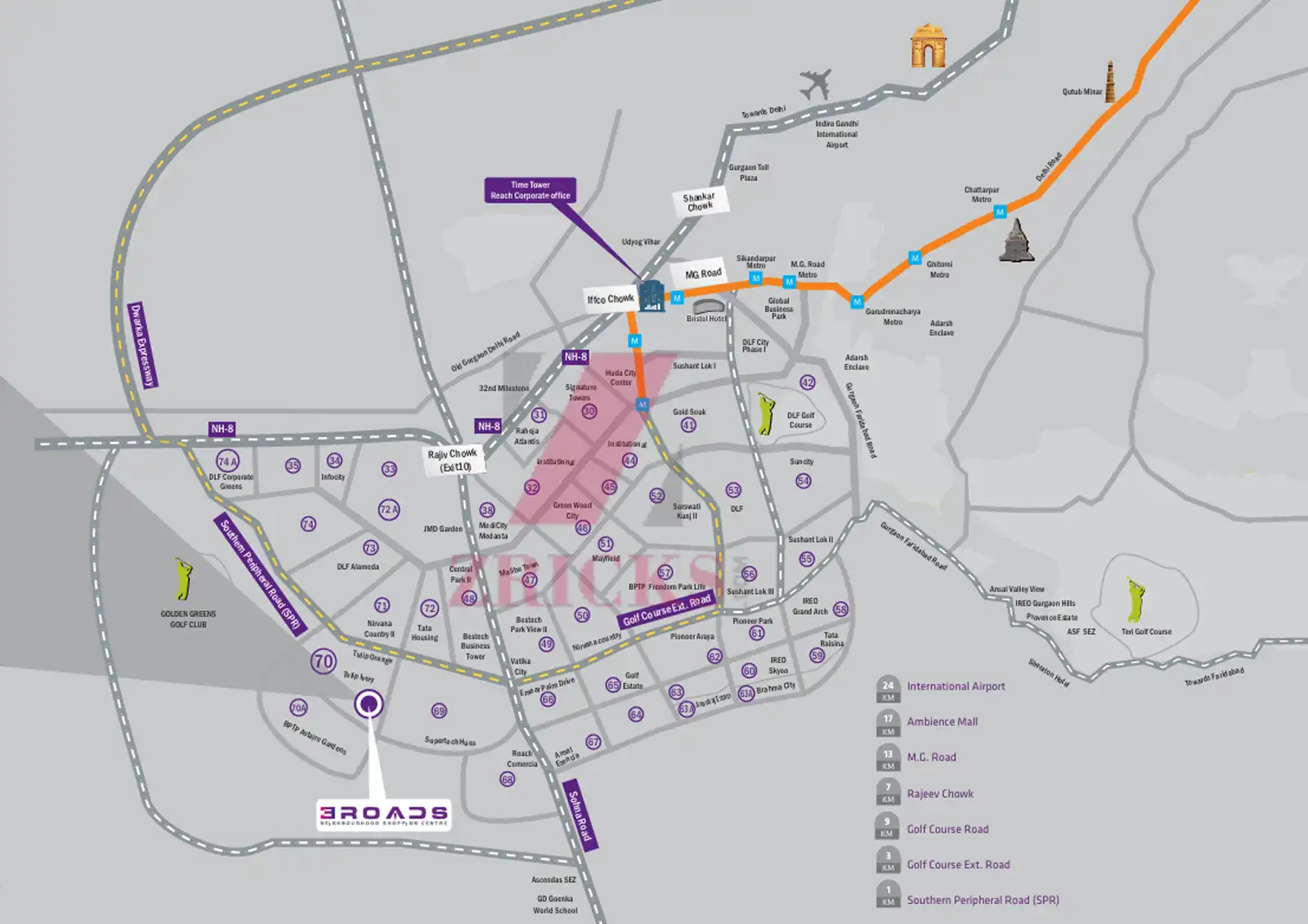 location-map-Reach 3 Roads - ready-to-move retail shops, showrooms, and office space in Gurgaon